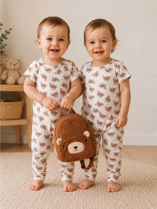 River Reign Designs Other - Twin Teddy Bear Romper & Plush Backpack